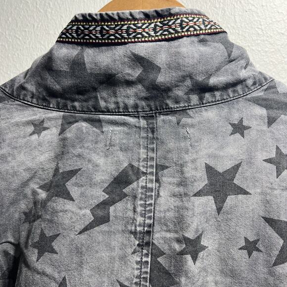 Billy T Lined Gray Jacket Black Stars Embroidered Collar Sz XS NWT Military Y2K - Picture 6 of 13